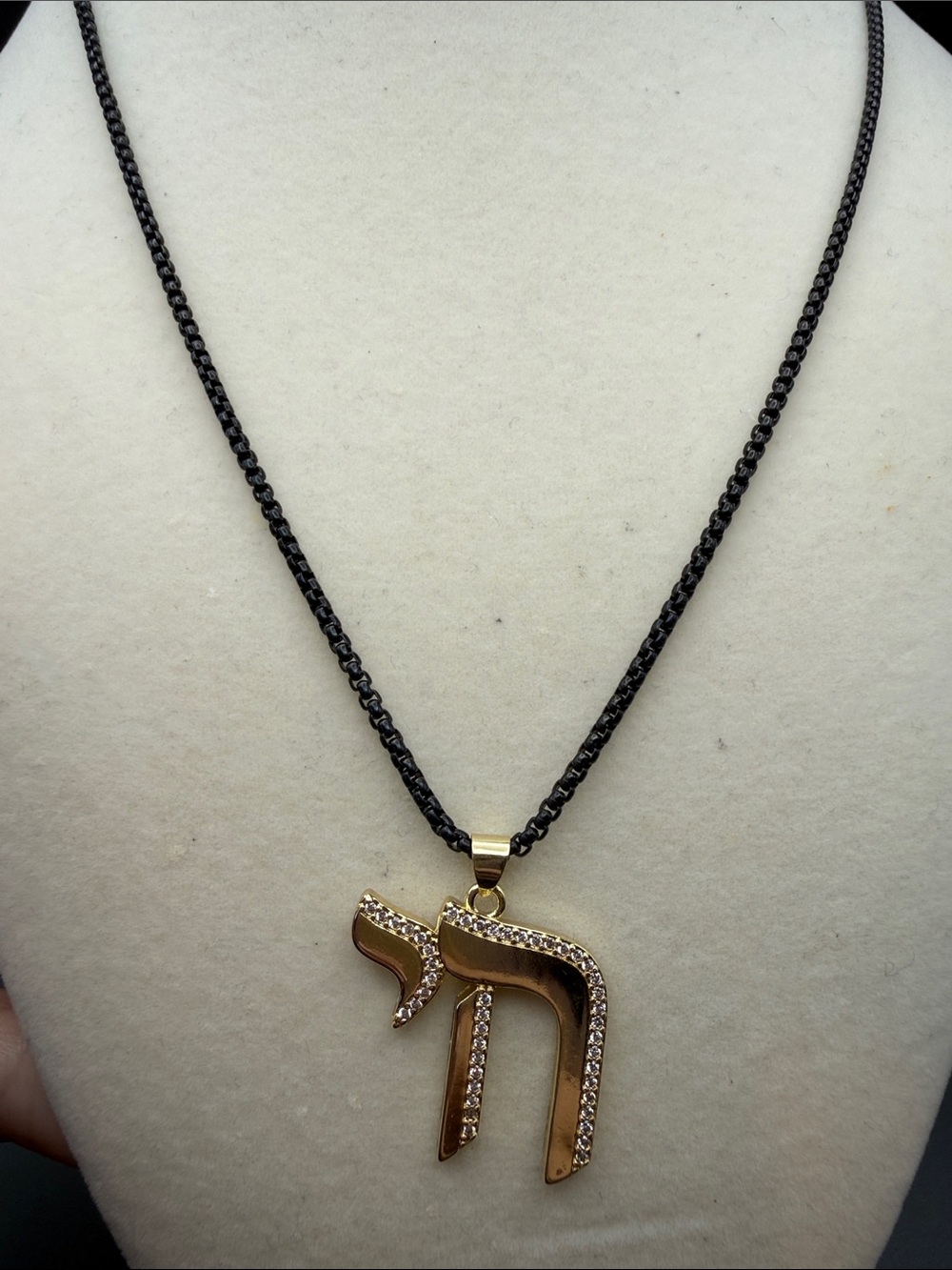 Adina Eden Gold Chai Pendant on a  black rollo chain Necklace nwt